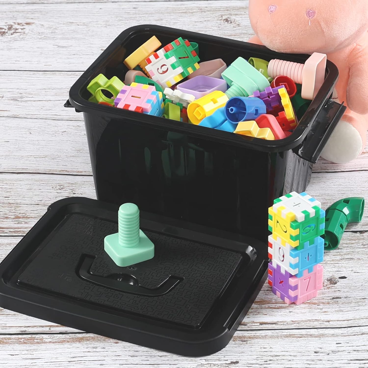 6 Quart Plastic Storage Latching Bin with Handles, Black, 6 Packs