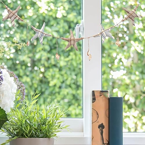 Miniatura 7 de MAGICLULU Guirnalda de estrellas del océano, guirnalda de conchas de mar, guirnalda bajo el mar, cartel colgante con temática mediterránea costera