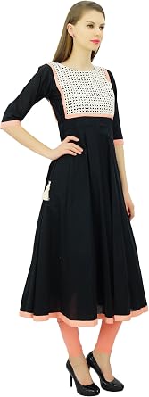 Bimba Designer Flared Anarkali Dress for Women Cut-Work York Kurti Long Tunic Cotton Kurta