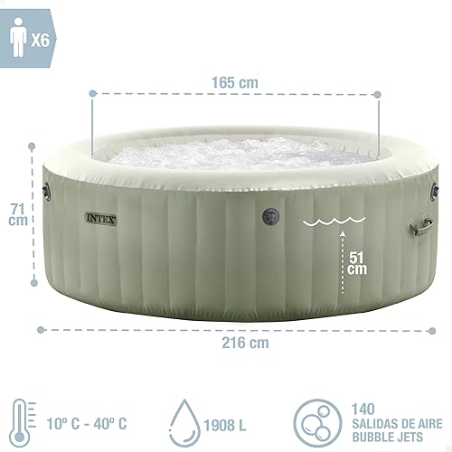 Intex Circular Inflatable SPA Olive Green 6 Persons, Ø216x71, Heater 2.200W, 140 Air Outlets, Control Box, Filter S2 Sewer, Salt Chlorinator Installation, Accessories Included (55099) - 5