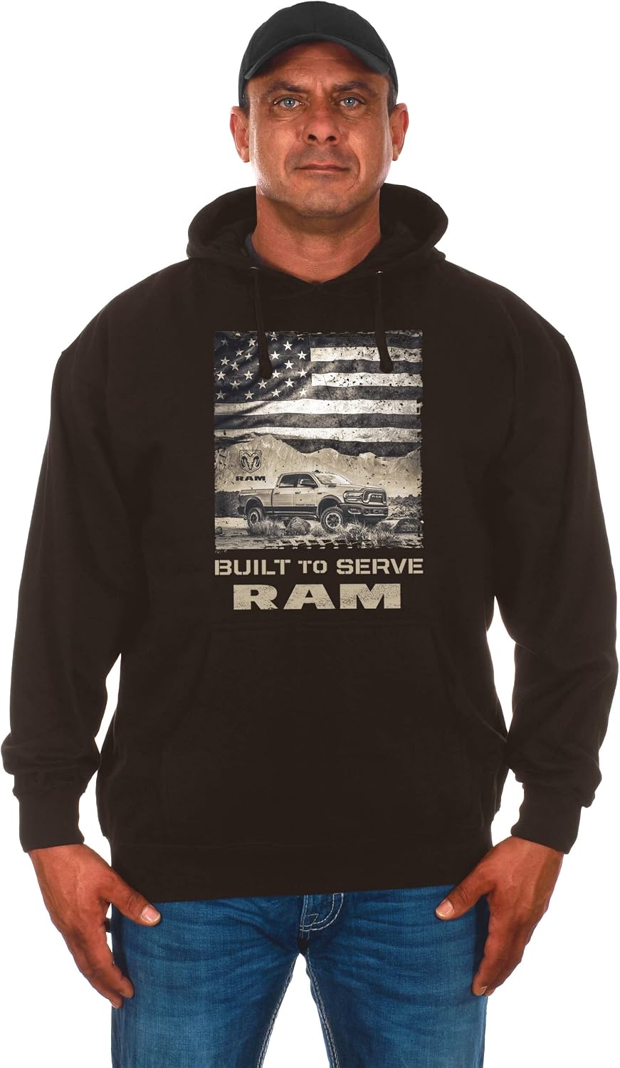 JH DESIGN GROUP Men's Dodge Ram Built To Serve Pullover Hooded Sweatshirt