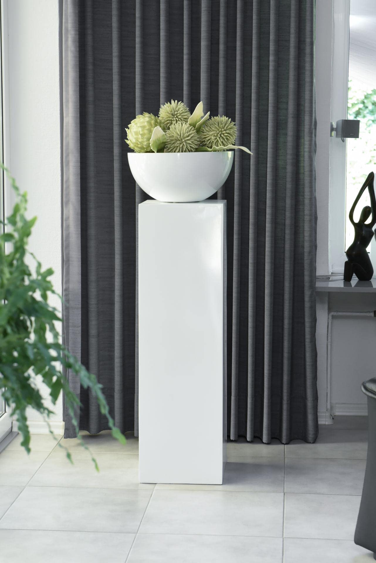 VIVANNO Podest Dekosäule Blumenständer Fiberglas Weiß Hochglanz 30x30x100 cm für Pflanzen und Deko