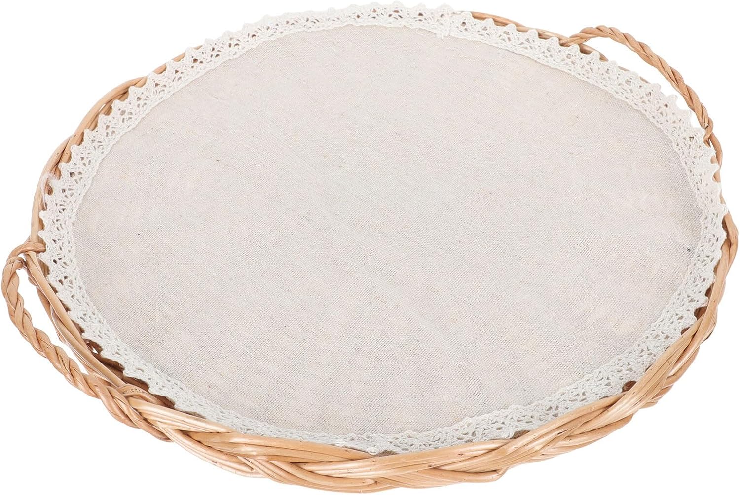 Handmade Bread Basket Wicker Basket with Cotton Cloth Xmas Khaki