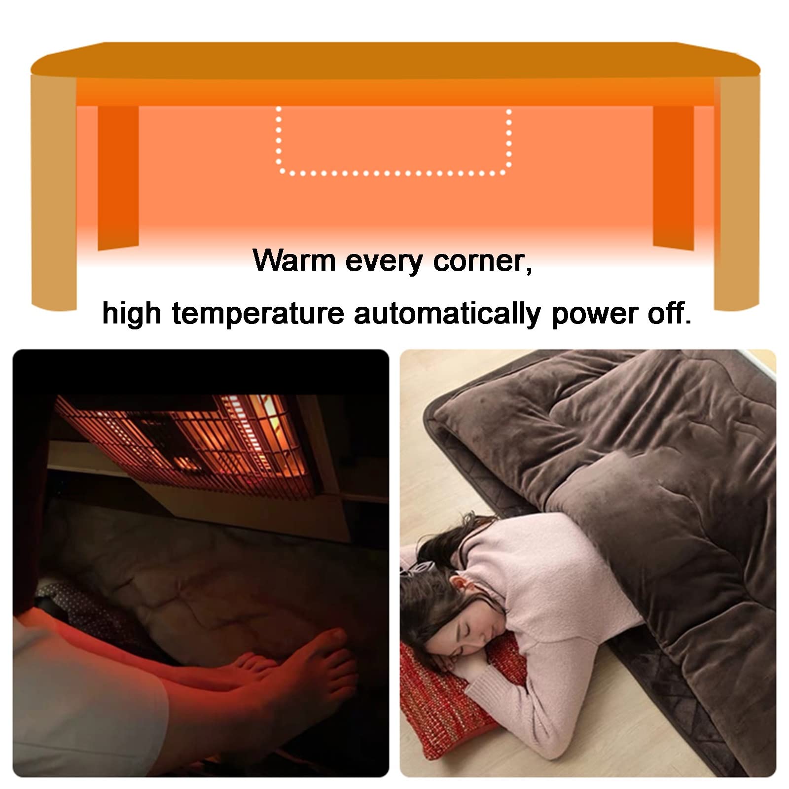 Kotatsu Tavolo riscaldante Tavolo Kotatsu in Quattro Pezzi Tavolo Kotatsu Invernale per Il Tempo Libero Riscaldamento Pigro Tavolo Basso Trapunta caffè Scuro Regalo Caldo per la Famiglia (Co