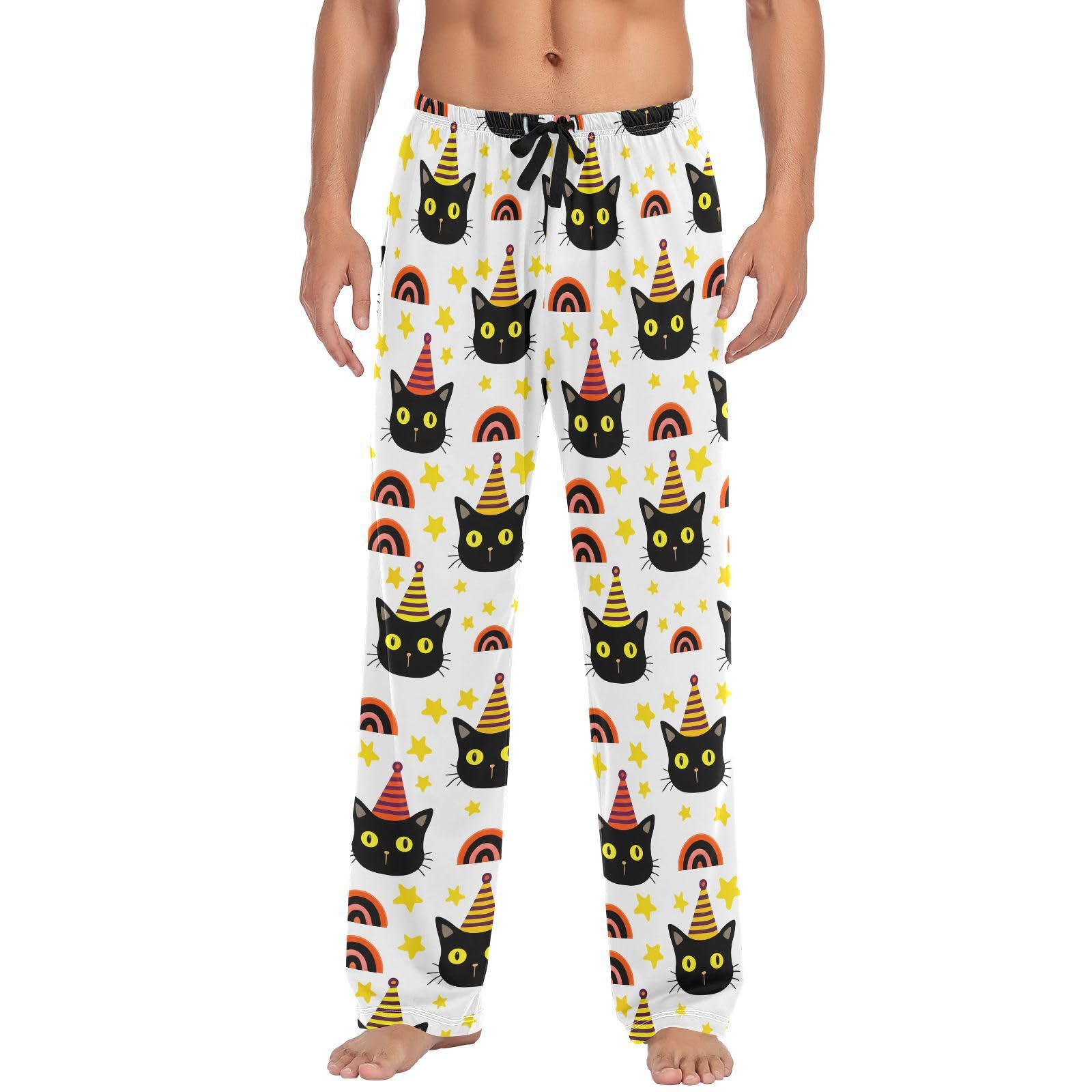 Lyeorm Men's A490 Cute Black Cats Pajama Pants, Lounge Sleep Bottom For Bottom Pants With Pockets For