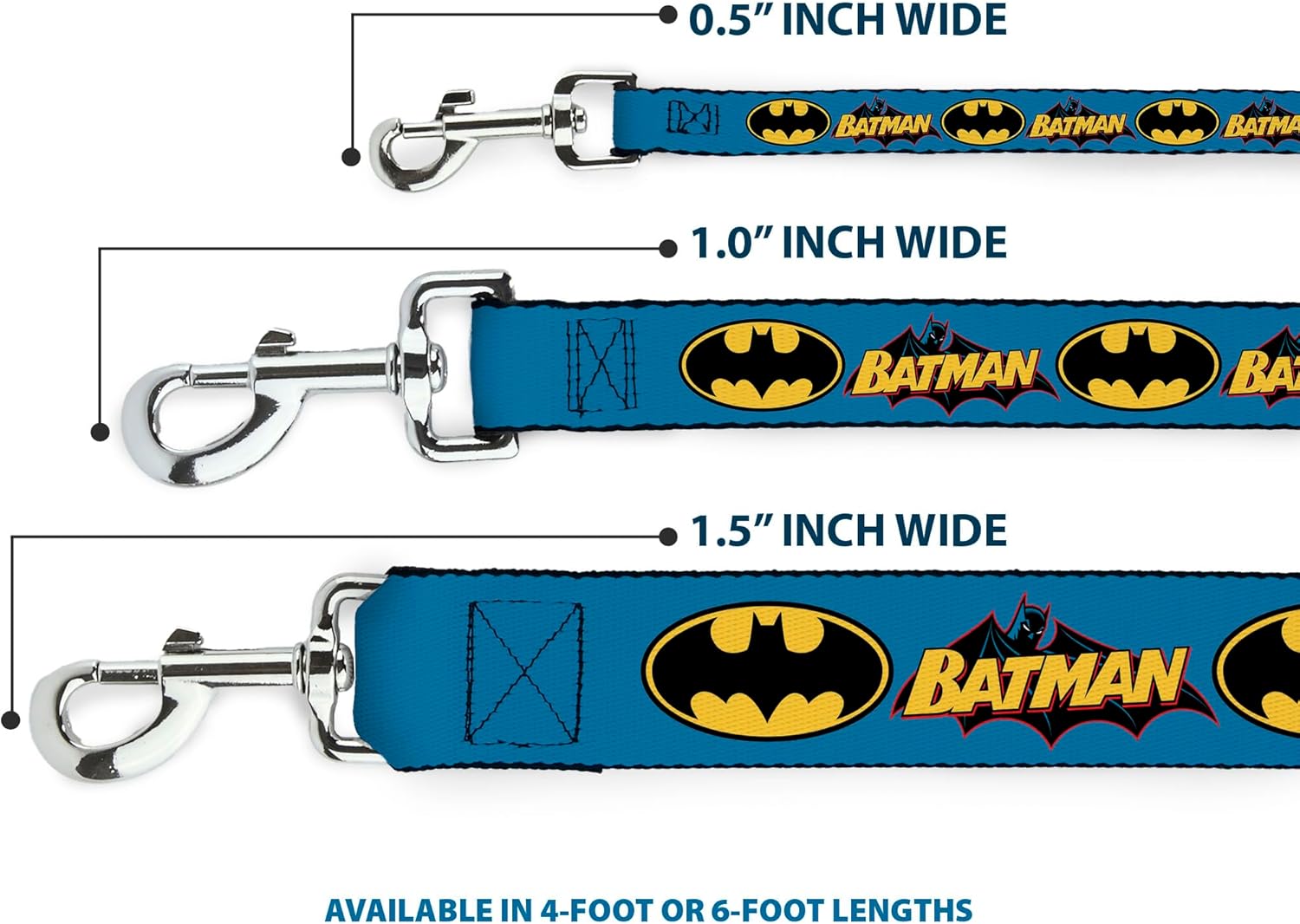 Buckle-Down Dog Leash Vintage Batman Logo Bat Signal Blue 6 Feet Long 1.0 Inch Wide, Multicolor (DL-6FT-WBM013)