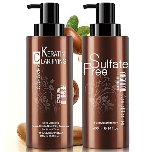 Miniatura 1 de Nuspa - Juego de champú y acondicionador de aceite de argán de limpieza profunda marroquí orgánico natural, sin sulfatos, tratamiento seguro para el