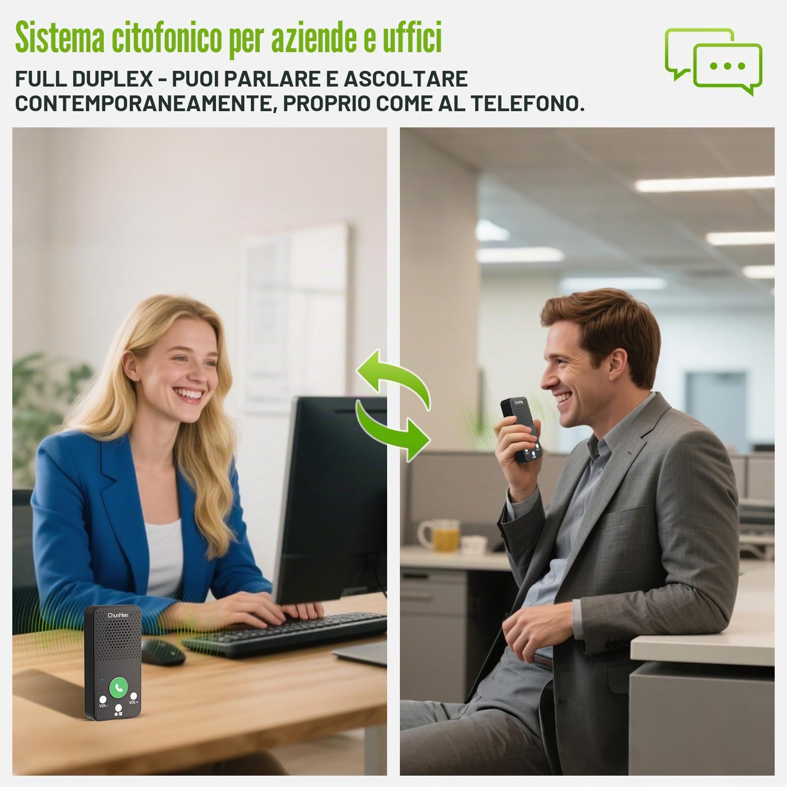 ChunHee Citofoni Wireless System per la casa, Full Duplex Room to Room Communication Wireless Citofono per casa, giardino, garage, al piano superiore, affari, uffici (confezione da 2)