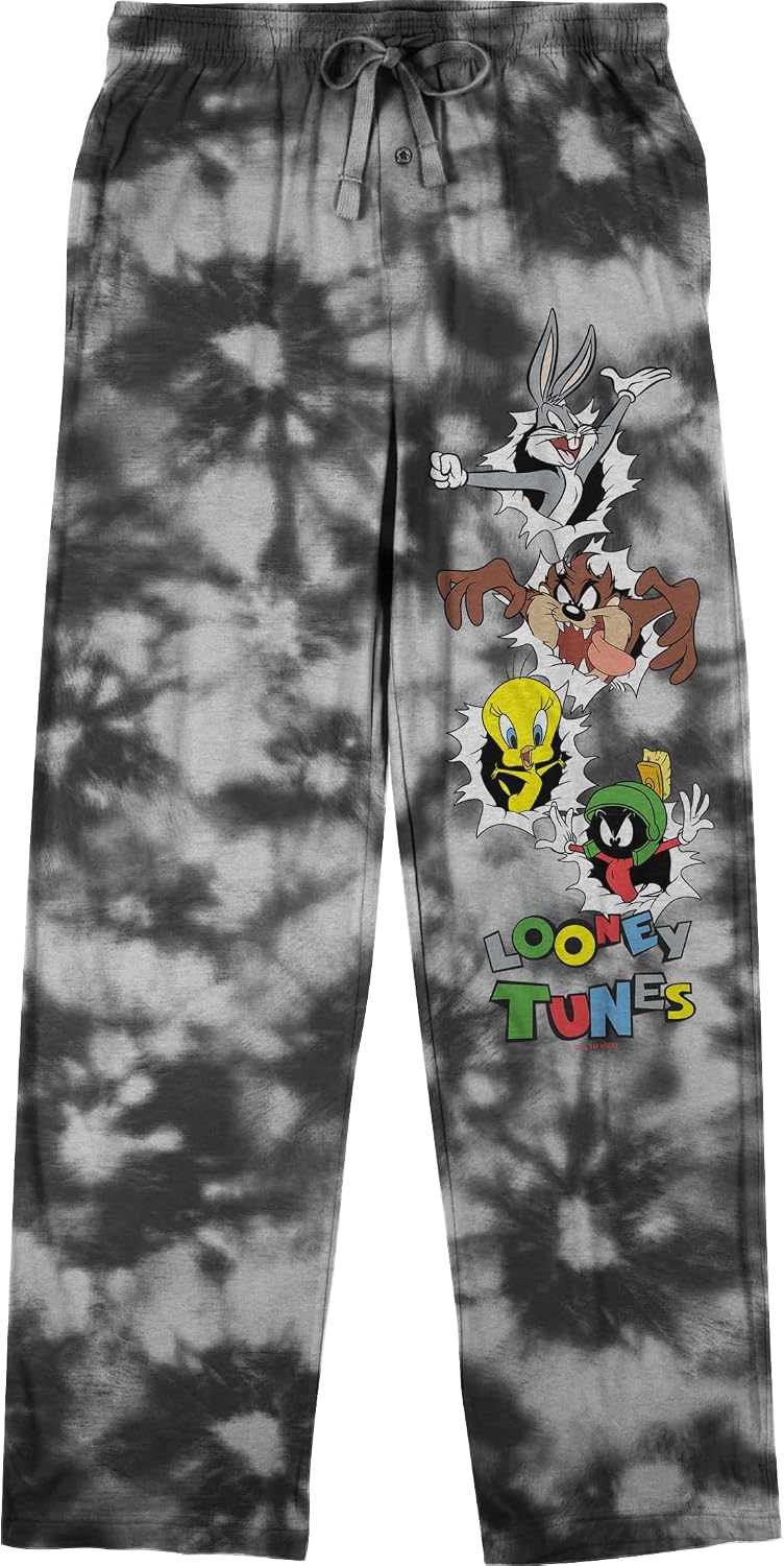 Bioworld Looney Tunes Looney Gang Men's Black Tie-Dye Sleep Pajama Pants