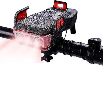 Linist Bicycle Light with Phone Holder - USB Rechargeable BicycleFront Headlight with 4000mAh Battery and Horn Sound, 4 in 1 Bicycle Riding Light