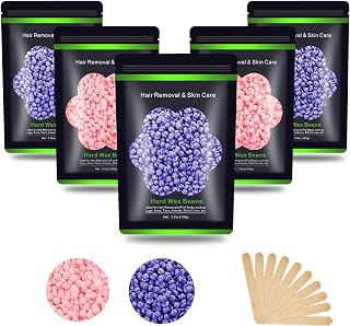 Hard Wax Beans 17.5Oz, Hair Removal Body European Brazilian Pearl Waxing Beads For Women Men Include 10 Waxing Spatulas For Bikini, Eyebrow, Face, Armpit 5 Packs