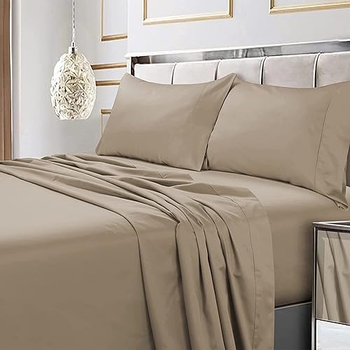 Tribeca Living Bed Sheet Set, Soft Egyptian Cotton Sateen Solid Sheets and Pillowcase Set, Extra Deep Pocket, 600 Thread Count, 4-Piece Luxury