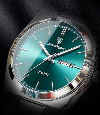 Poedagar Men's Luxury Business Watch Waterproof Glow-in-The Dark Date Week Stainless Steel Men's Watch Casual Quartz Men's Watch Men