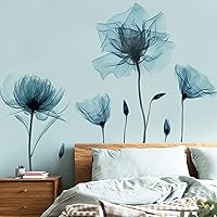 MACHOOSE Blue Flower Peel and Stick Wall Decals - Removable DIY Vinyl Stickers for Bedroom, Living Room, Classroom, Office