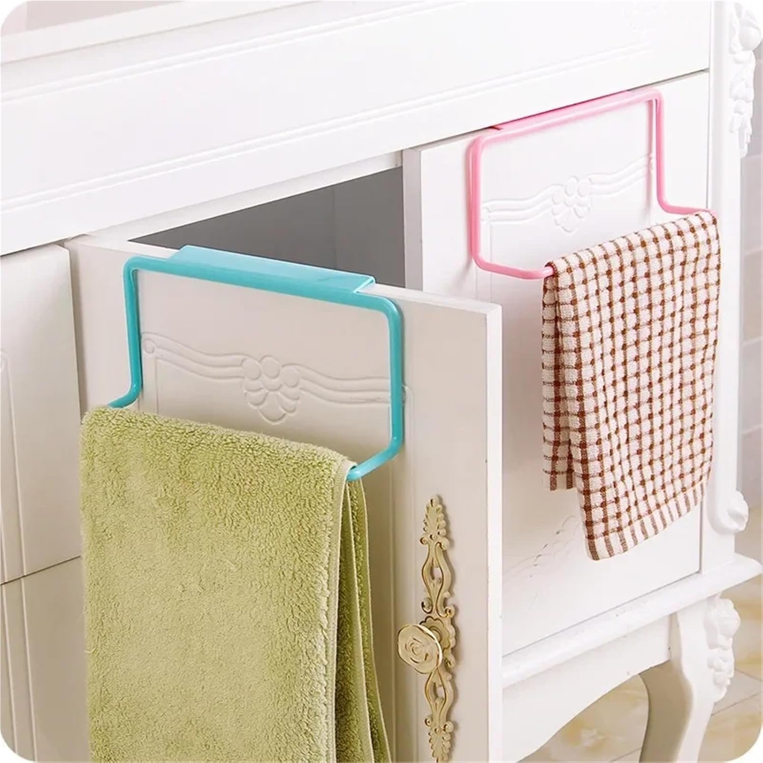 1Pcs Plastic Hanging Holder Towel Cupboard Cabinet Door Back Multifunction Home Storage Organizer Kitchen Accessories(White)