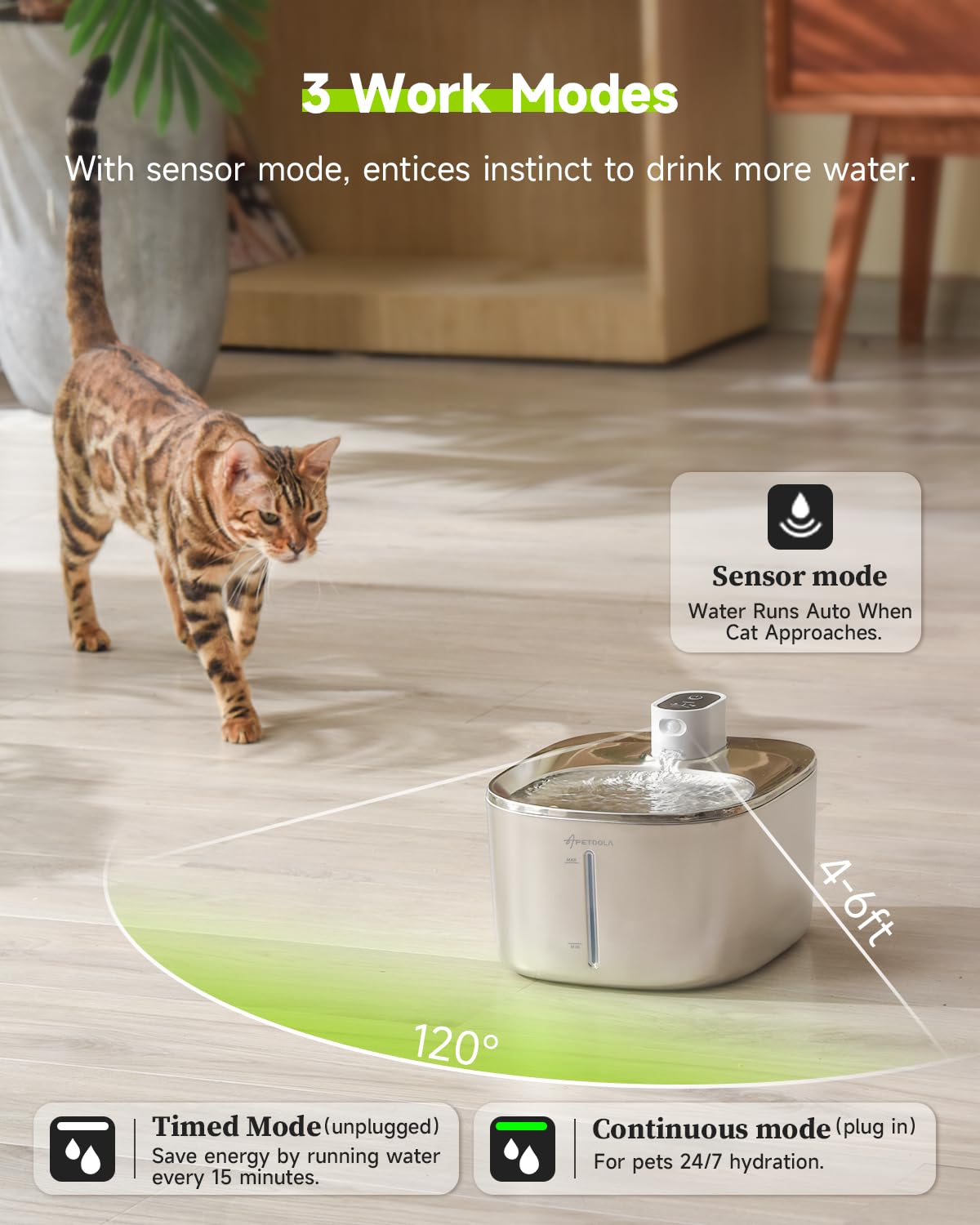 Cat Water Fountain Stainless Steel,152oz/4.5L Wireless Pet Fountain,Automatic Water Bowl for Cats Dogs with Motion Sensor,Quiet Filtered Pet Water Fountain w 5 Filters(Filters for 4 Months) - image 5