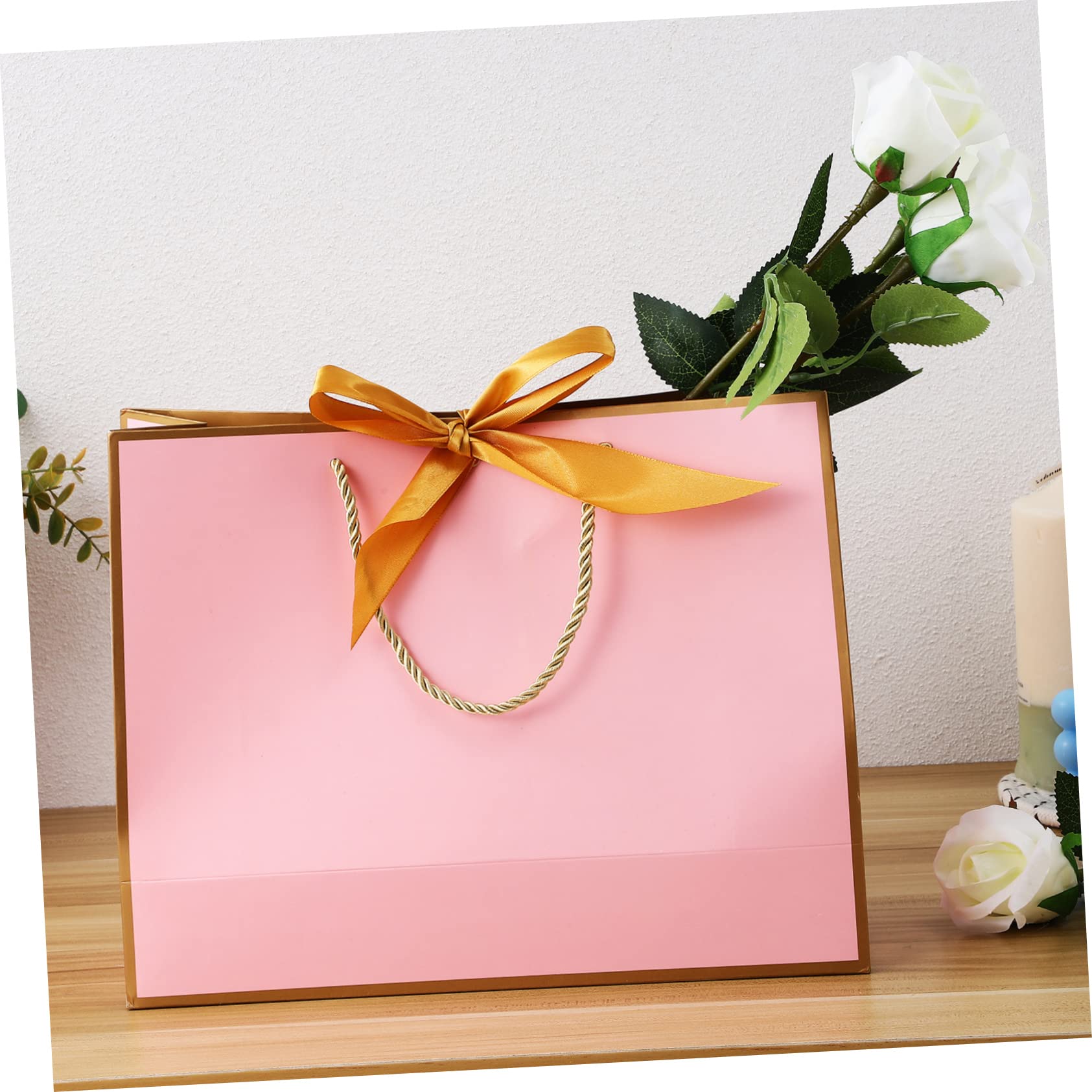 CALLARON 10piezas Bolsas De Obsequio De Papel Lazo De Gran Capacidad Asas Para Regalos De Fiesta Rosa Unidades