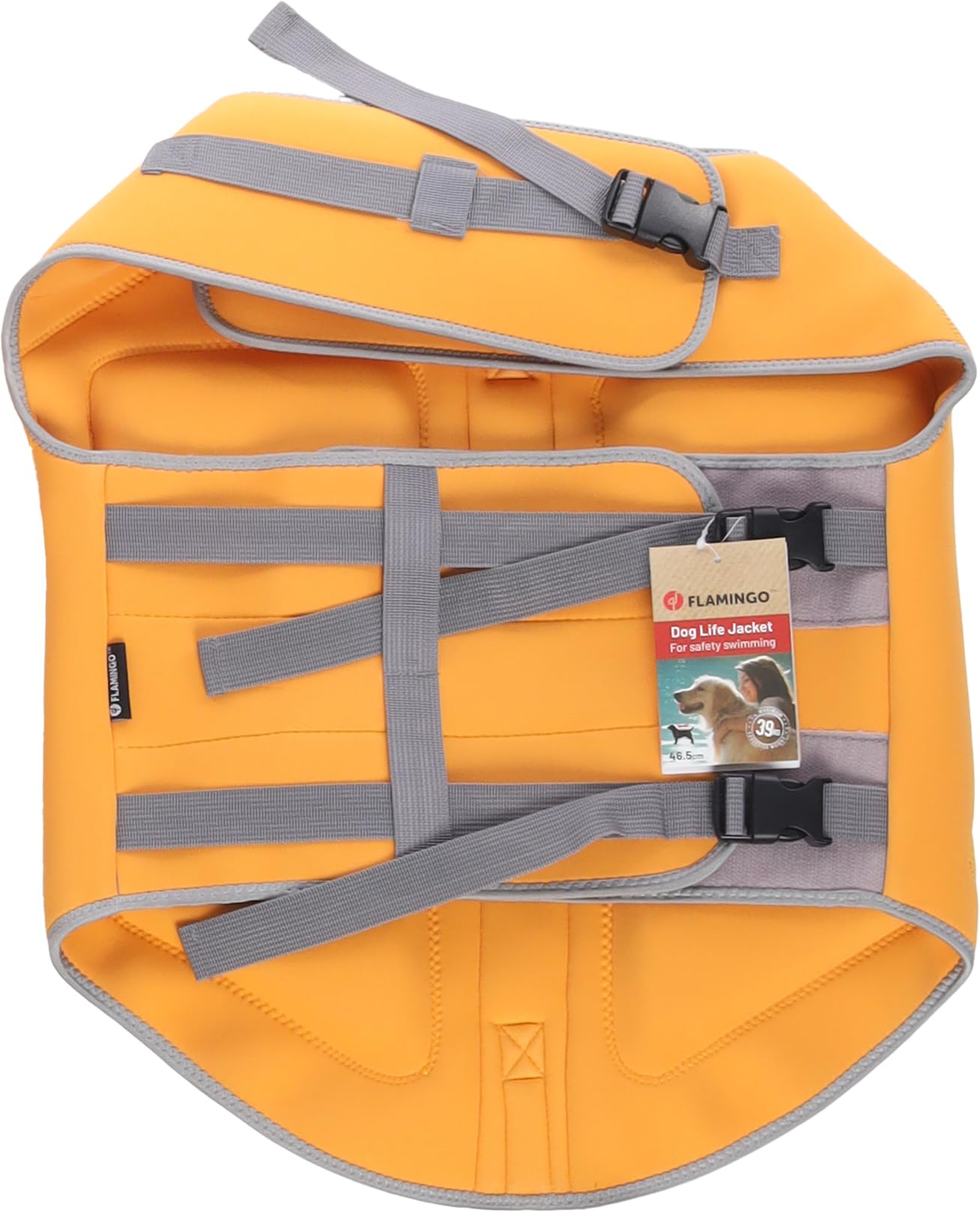 Flamingo Swimmy giubbotto salvagente cane giallo XL A:46,5 cm B:56-63 cm C:76-84,5 cm poliestere regolabile