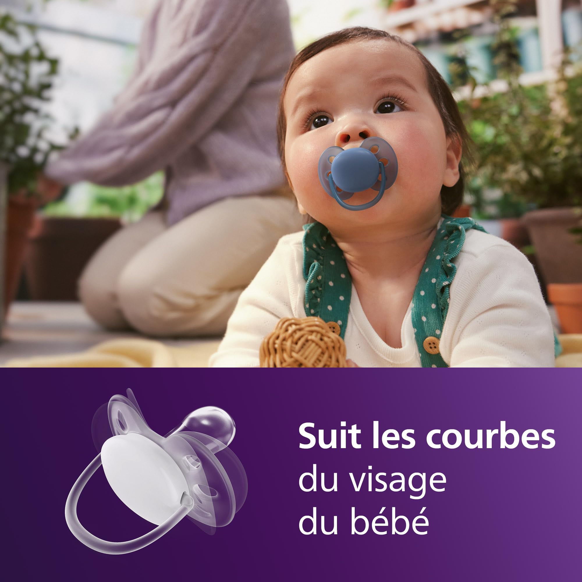Philips Avent sucettes ultra-douces - Tétine orthodontiques, pour bébés de 6 à 18 mois, collerette souple, en silicone d'origine végétale, sans BPA, avec 2 étuis de stérilisation, lot de 4, SCF091/53