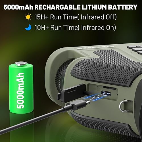 Miniatura 7 de WOSPORTS Gafas de visión nocturna 4K, zoom óptico de 10X y digital de 8X, rango infrarrojo de 1315 pies, batería recargable de 5000 mAh, IPX
