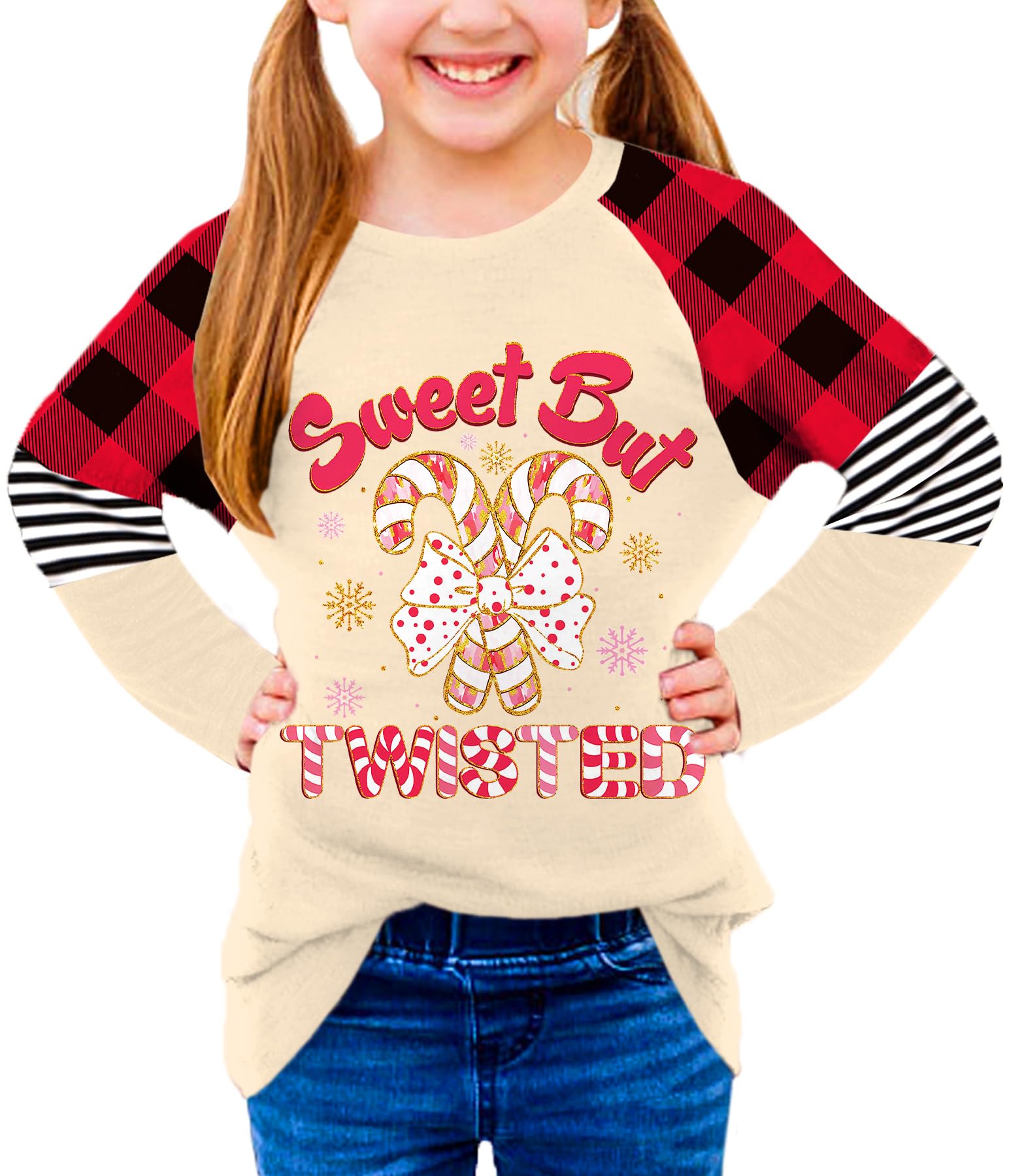 BesserBay Girls Christmas Raglan Shirt Casual Leopard Stripe Patchwork Tunic Top 4-14 Years