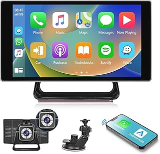 Wireless Apple Carplay&Android Auto Touchscreen Portable Carplay Screen,5 Inch Portable Car Radio with Dash Cam 4K Driving Recorder Bluetooth FM Transmitter Voice Control AUX-in for 7-32V