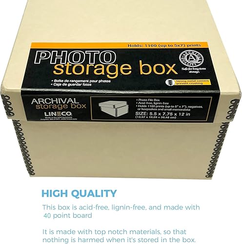 Miniatura 5 de Lineco Caja de almacenamiento de fotos de archivo, con capacidad para hasta 1100 fotos de 5 x 7, contenedor de fotos de 4 x 6 con tapa extraíble.