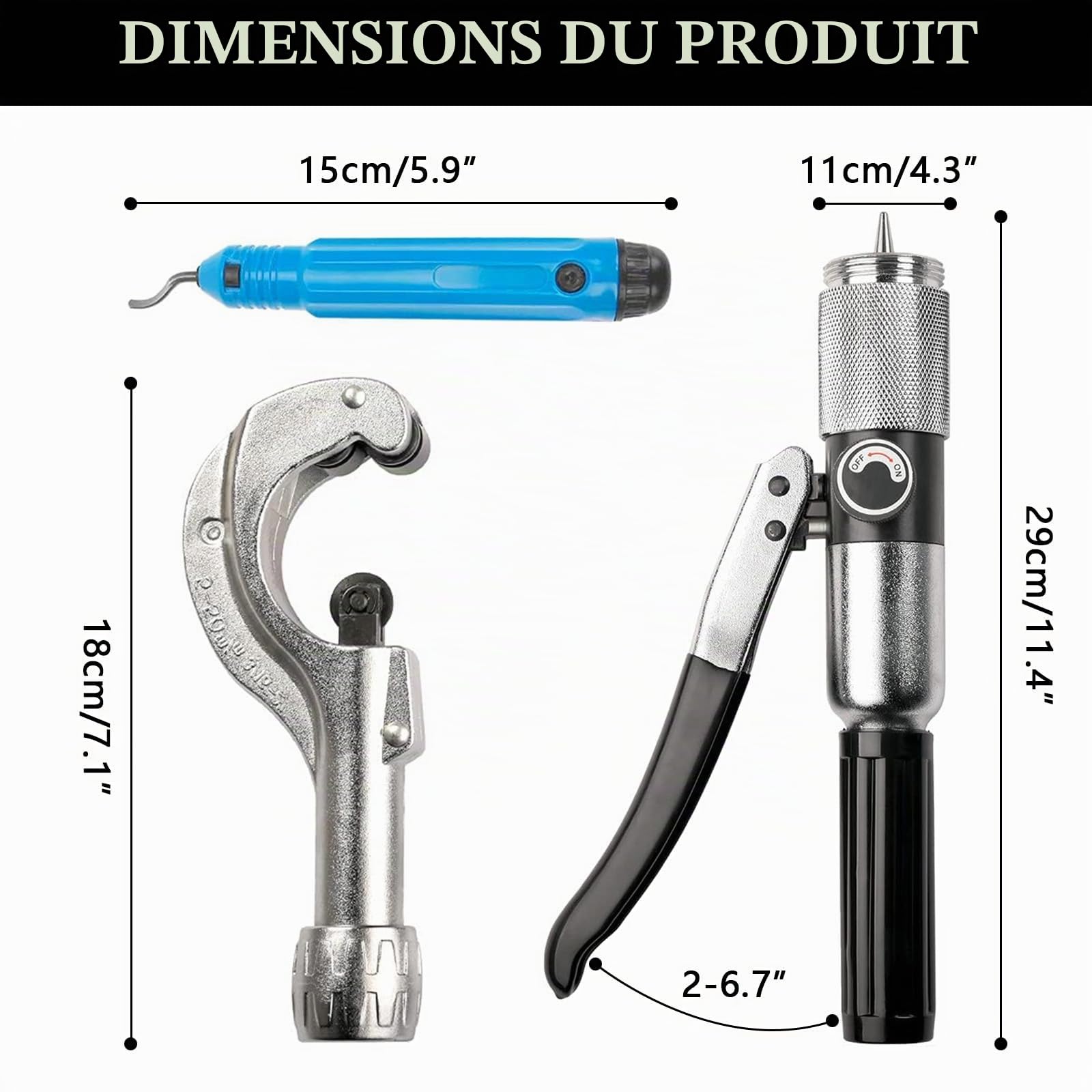 Extenseur Tube Hydraulique, Kit D'outils Sertissage Tuyau Hydraulique Avec Outil D'ébavurage Coupe-Tube Et 7 Têtes D'expansion Pour Tuyaux En Cuivre 3/8 à 1-1/8'' Outils D'extension Cvc (3/8"~1-1/8")