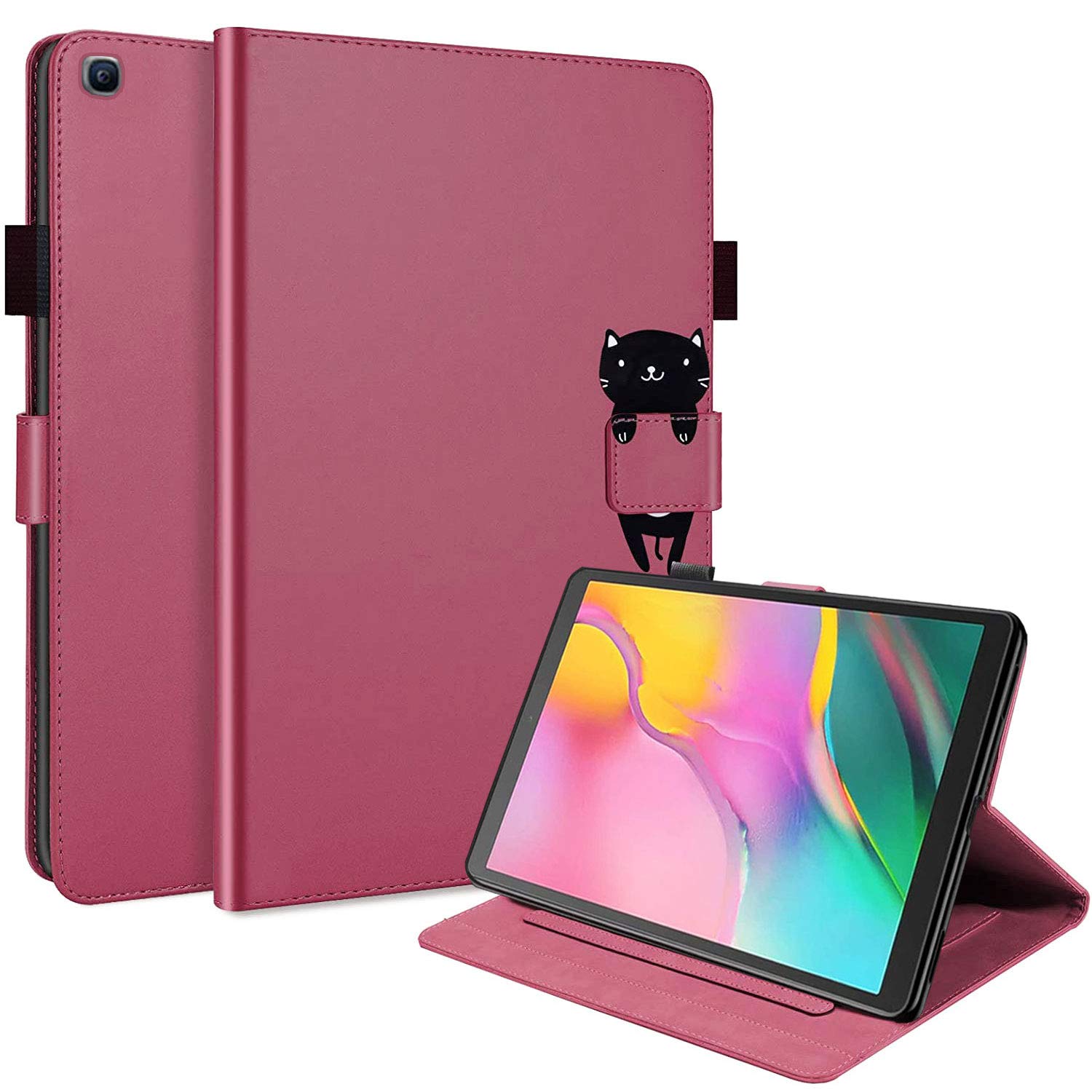 AilisiCase for Samsung Galaxy Tab A 10.1 (2019), Cute Cartoon Cat PU Leather Folio magnetic Flip Case Smart Cover with Pen Holder, Stand Support, Card Slots for Tablet SM-T510/T515 -Red