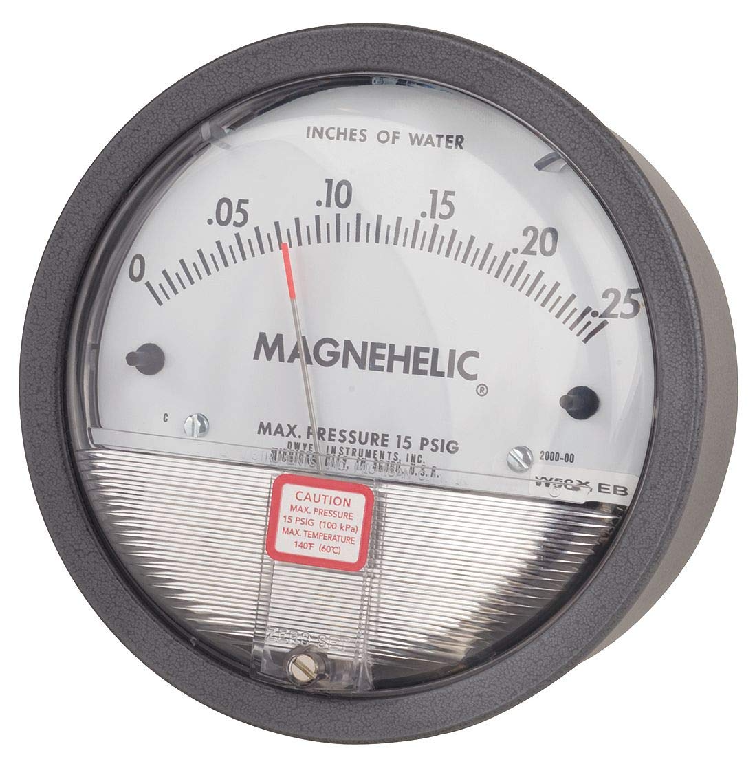 Dwyer Magnehelic Differential Pressure Gage, 2000-00-ASF, 0-0.25" w.c., with Adj Signal Flag