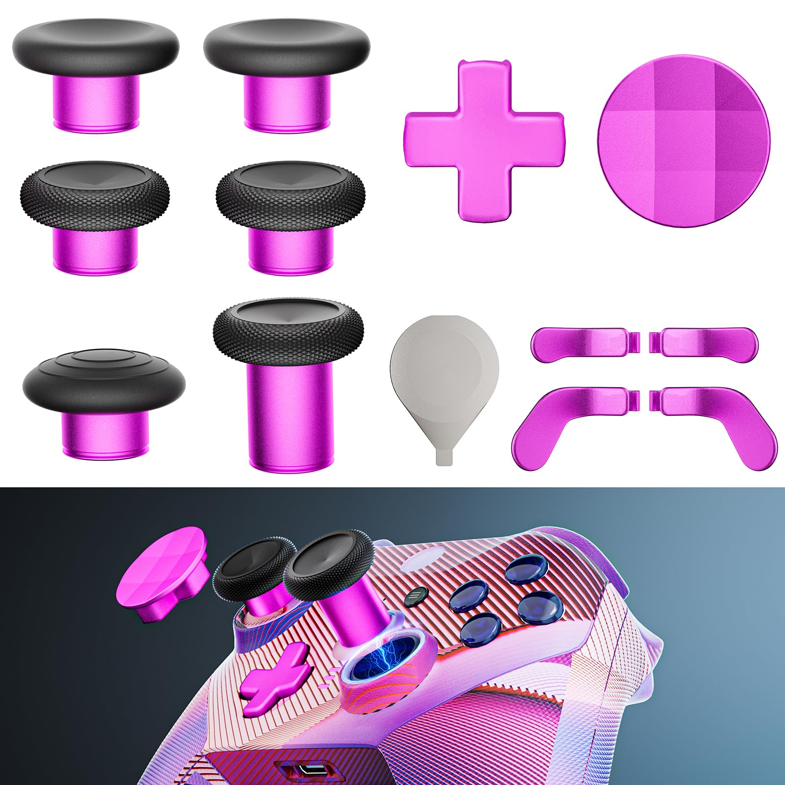 14-in-1 Controller Accessories Kit Compatible with Xbox Elite Series 2 6 Premium Metal Thumbsticks Swap Joysticks 4 Interchangeable