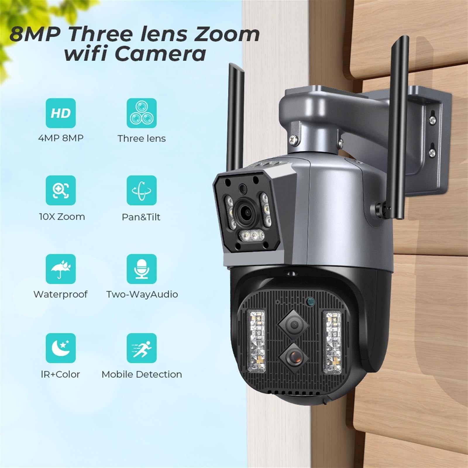 Kamera bezpieczeństwa na zewnątrz Kamera Wi-Fi 4MP 4K Zewnętrzna kamera z trzema obiektywami Podwójny ekran 10X Zoom hybrydowy AI Automatyczne śledzenie Kamera do monitoringu CCTV Zewnętrzna kamera PT