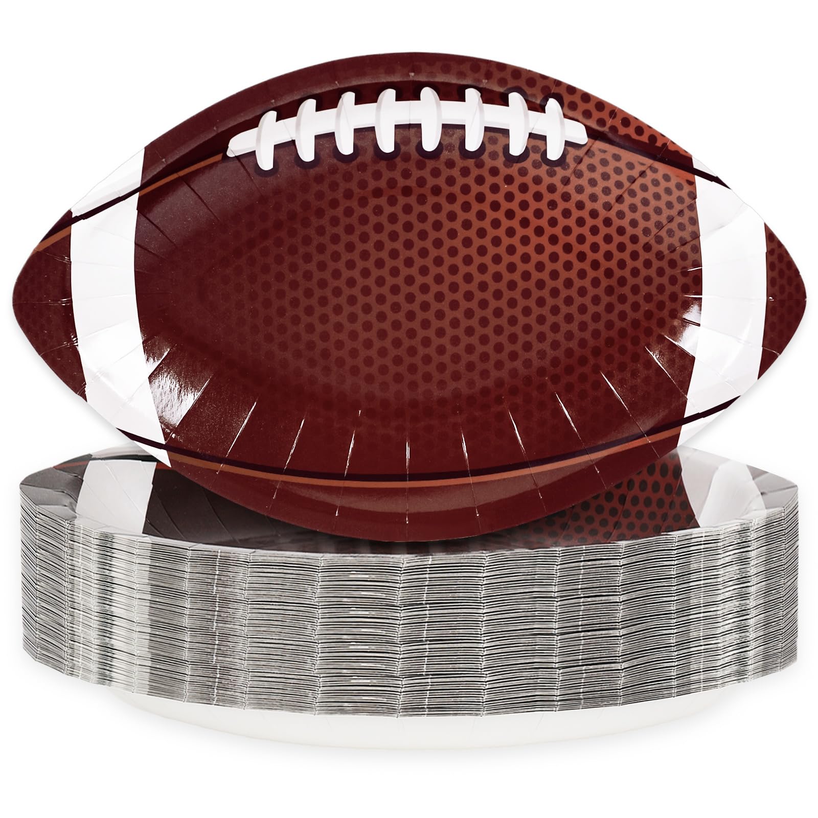 Whaline 24Pcs Football Shaped Paper Plates Rugby Disposable Plates Brown White Dinner Plates Set for Sport Theme Party Supplies Table Decor, 9.4 x 5.9