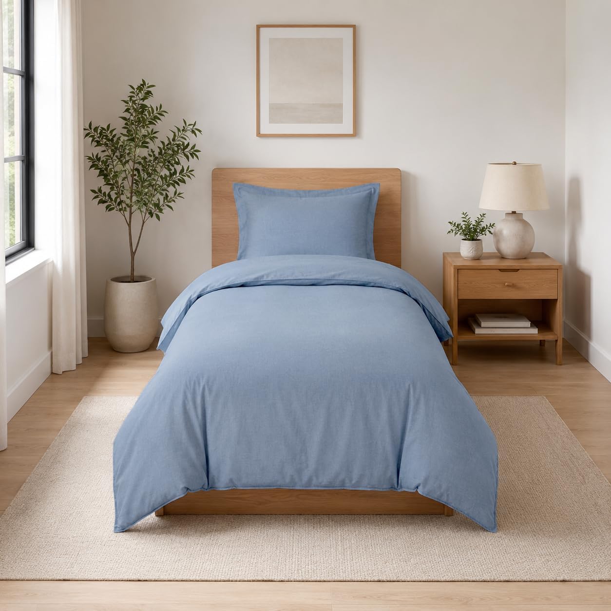 Dreamology Cotton Duvet Cover, Twin Size, 100% Cotton Duvet Cover Set, Soft & Breathable, Button Closure, Bedding Set with 1 Pillow Shams, 2 Pieces, (Light Blue, Twin)