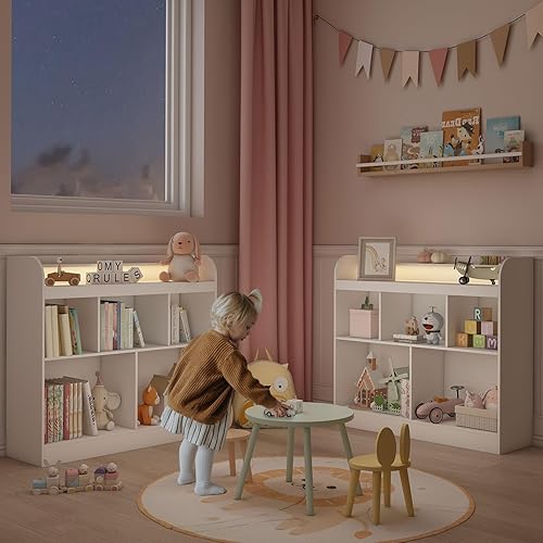 Miniatura 4 de Lkeiyay Estantería para niños, estantería blanca para dormitorio de niños, cubo de almacenamiento de juguetes, estante de juguetes para niños,