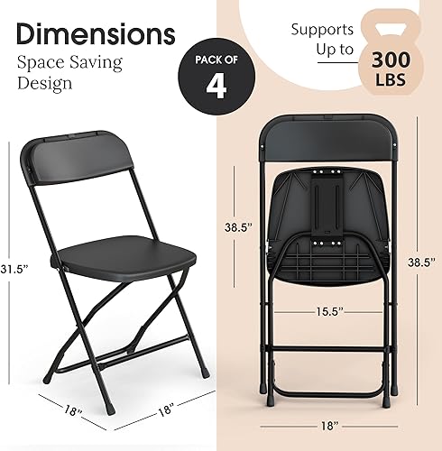 Miniatura 2 de 4 PACK White Foldable Plastic Chair | Folding & Stackable | 350 lbs Capacity Steel Frame Seats for Indoor Outdoor | Commercial Use Events Wedding