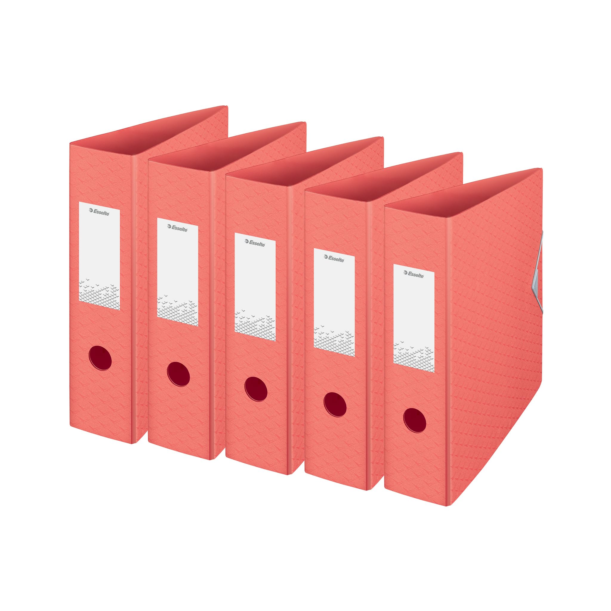Esselte A4-Ordner, 5er Pack, 500 Blatt Kapazität, 82 mm Rückenbreite, leichtgewichtiger A4-Ordner für Zuhause/Büro, zur Schreibtischorganisation, Colour'Breeze Serie, Koralle, 628427