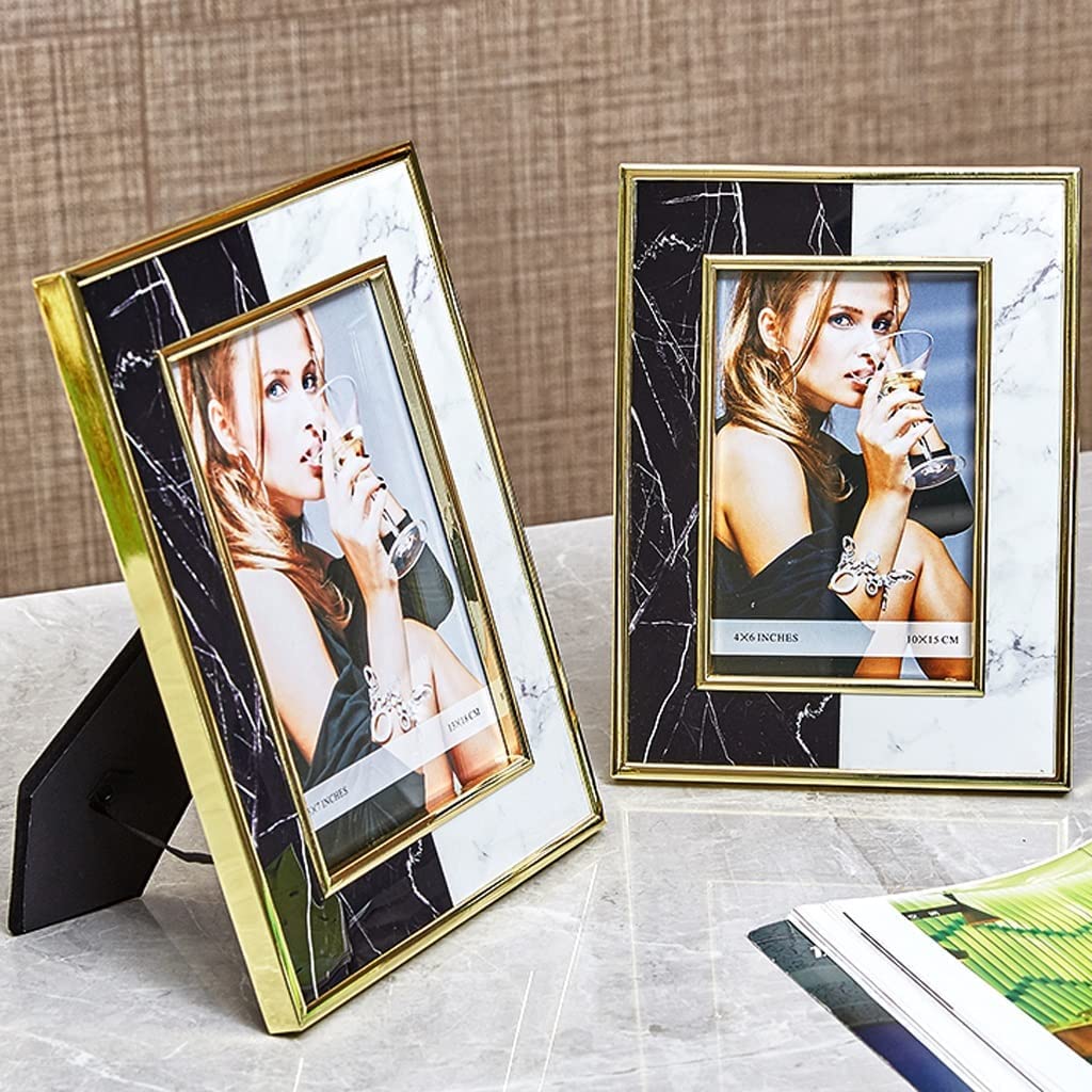 Prosta Ramka na Zdjęcia Metalowa Ramka Na Zdjęcia Prosty Czarno-biały Marmurowy Wzór Dom Salon Sypialnia Klasyczna(5x7 inch)