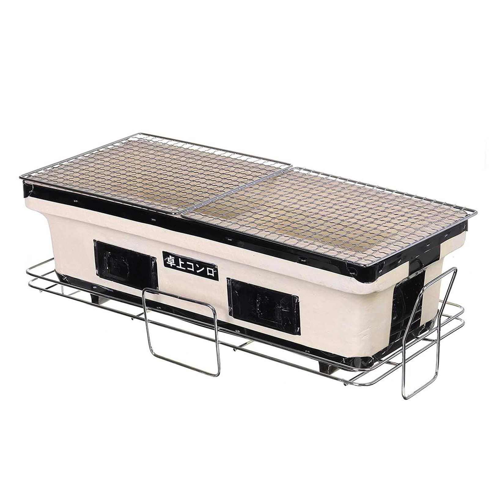 TIM-LI Griglia Giapponese in Argilla Ceramica, Griglia da Tavolo/Griglia A Carbone Rettangolare Yakatori con Pinze per Alimenti per Cortile, Cucina All'aperto, Campeggio
