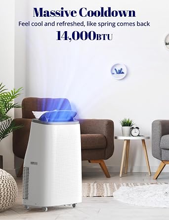 Portable Air Conditioners,14000 BTU Cools Room Up to 700 Sq.Ft with Remote Control, 3-In-1 Free Standing Cooling AC Unit With Fan & Dehumidifier, Smart/Sleep Mode,3 Speed,Auto Swing,24H Timer