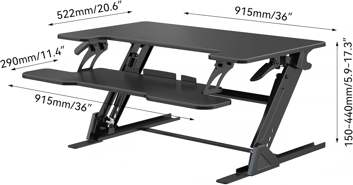 Standing Desk Converter 36 x 24 Inches - Height Adjustable Sit to Stand Riser with Keyboard Tray, Ergonomic Workstation for Home Office, Black