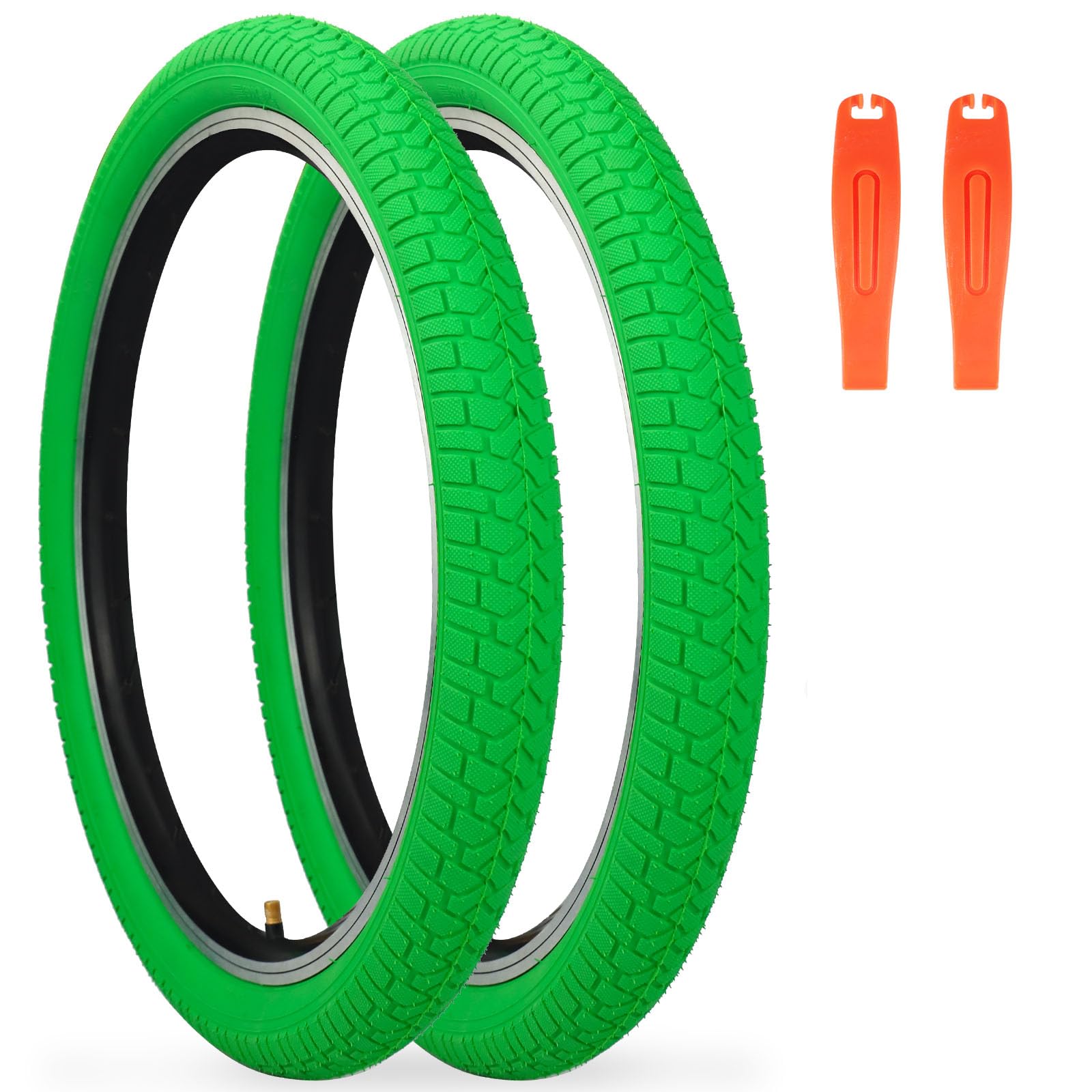 WEEROCK Bike Tyre 20 Inch Tires 2 Pack 20 x 2.125 Folding Bead Replacement Tyres with 20 Inch Inner Tubes for 20" Bicycles, MTB, Mountain Bike, BMX (Green, 2 Tyres (no tube))