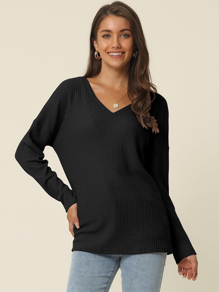 Chemisier Femme GLAM - Noir, Manches Longues, Col Rond, Taille M, Coton, Occasion
