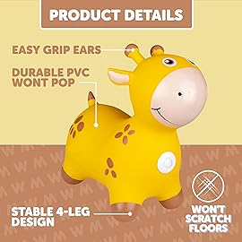 Waddle Bouncy Animal Hopper - Inflatable Hopping Animals, Indoors and Outdoors Fun, Pump Included, Riding Toys for Boys and Girls Ages 2 Years and Up, Yellow Giraffe