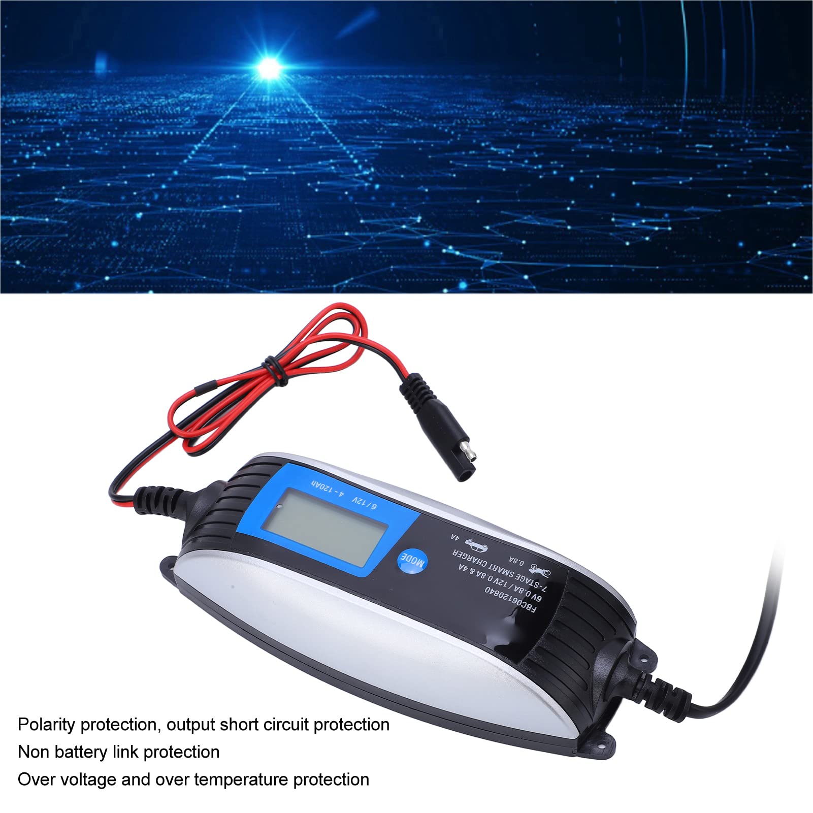 ViaGasaFamido 12 V 0,8A und 4A, 6 V 0,8A Auto -Batterieladegerät, Intelligent mit LCD -Display, Automatischer Batteriewächter, Rückwärts (EU-Stecker)
