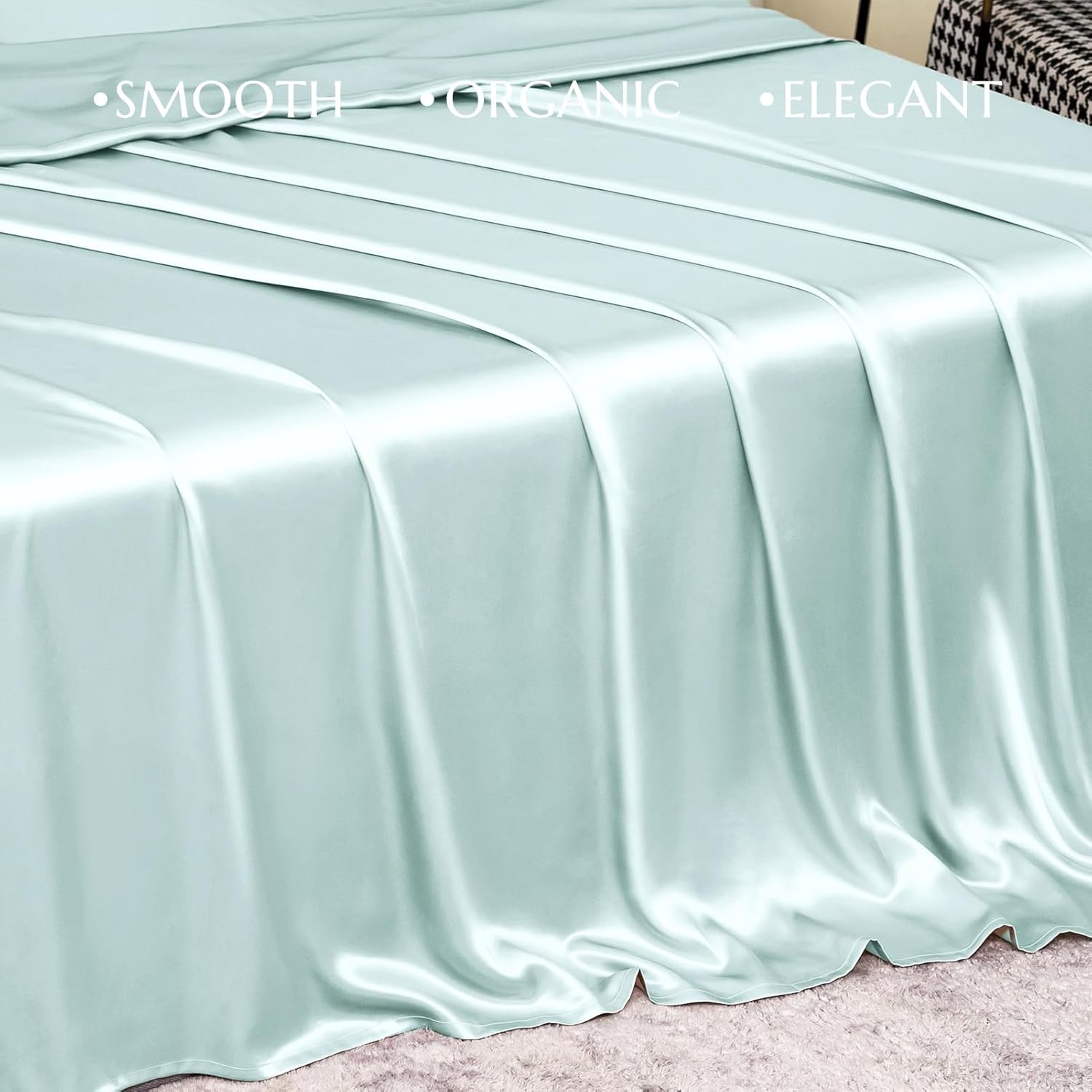 THXSILK Pure Mulberry Silk Flat Sheet, 7A+ High End Collection 100% Mulberry Silk Bed Sheet, Ultra Soft Pure Mulberry Silk Bedding, Durable Silk Sheet - King/California King, Light Blue