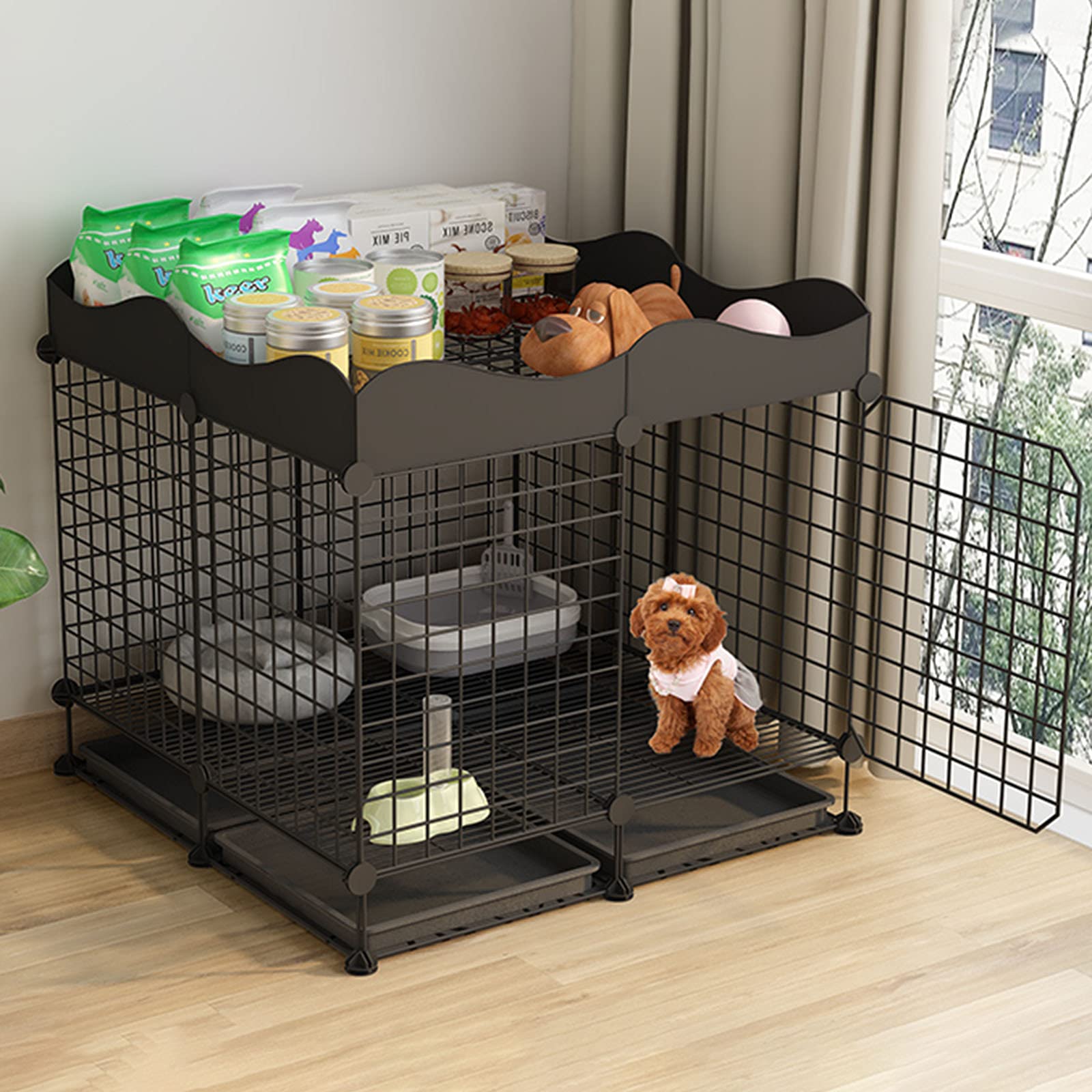 Barrière de sécurité pour animaux avec bac anti-mâchouillement pour chiot destructeur