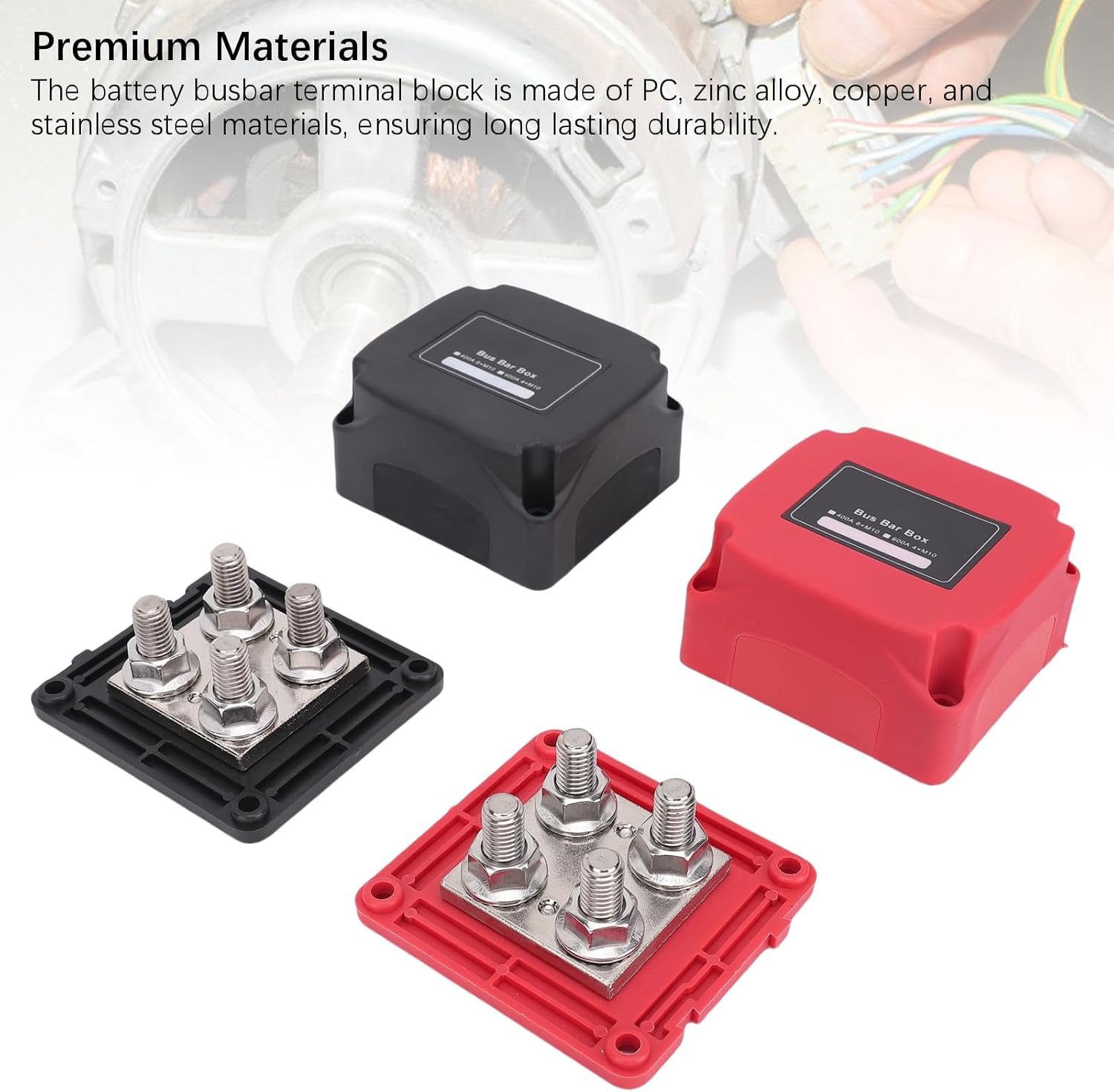 Power Distribution Block Bus Bar, 48V 400A M10 Studs Battery Busbar Terminal Block for Automotive Marine RV Yacht