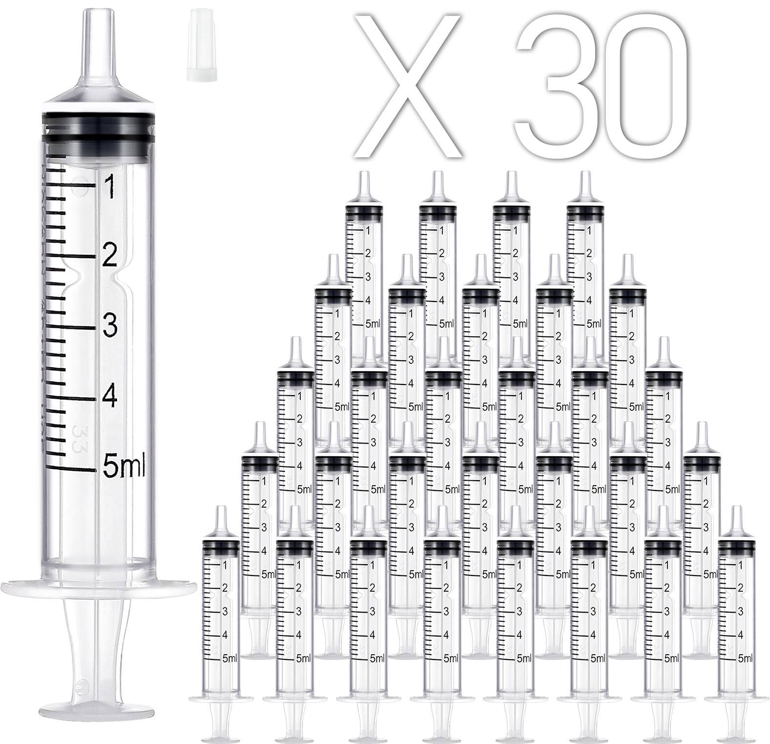 Photo 1 of 30 Pack 5ml Plastic Syringe Without Needle, Sterile - Syringes Tools for Feeding Pets, Measuring Syringe, Scientific Labs, Oil or Glue Applicatorc, Catheter Tip Individually Sealed for Liquid 5ML 30.0