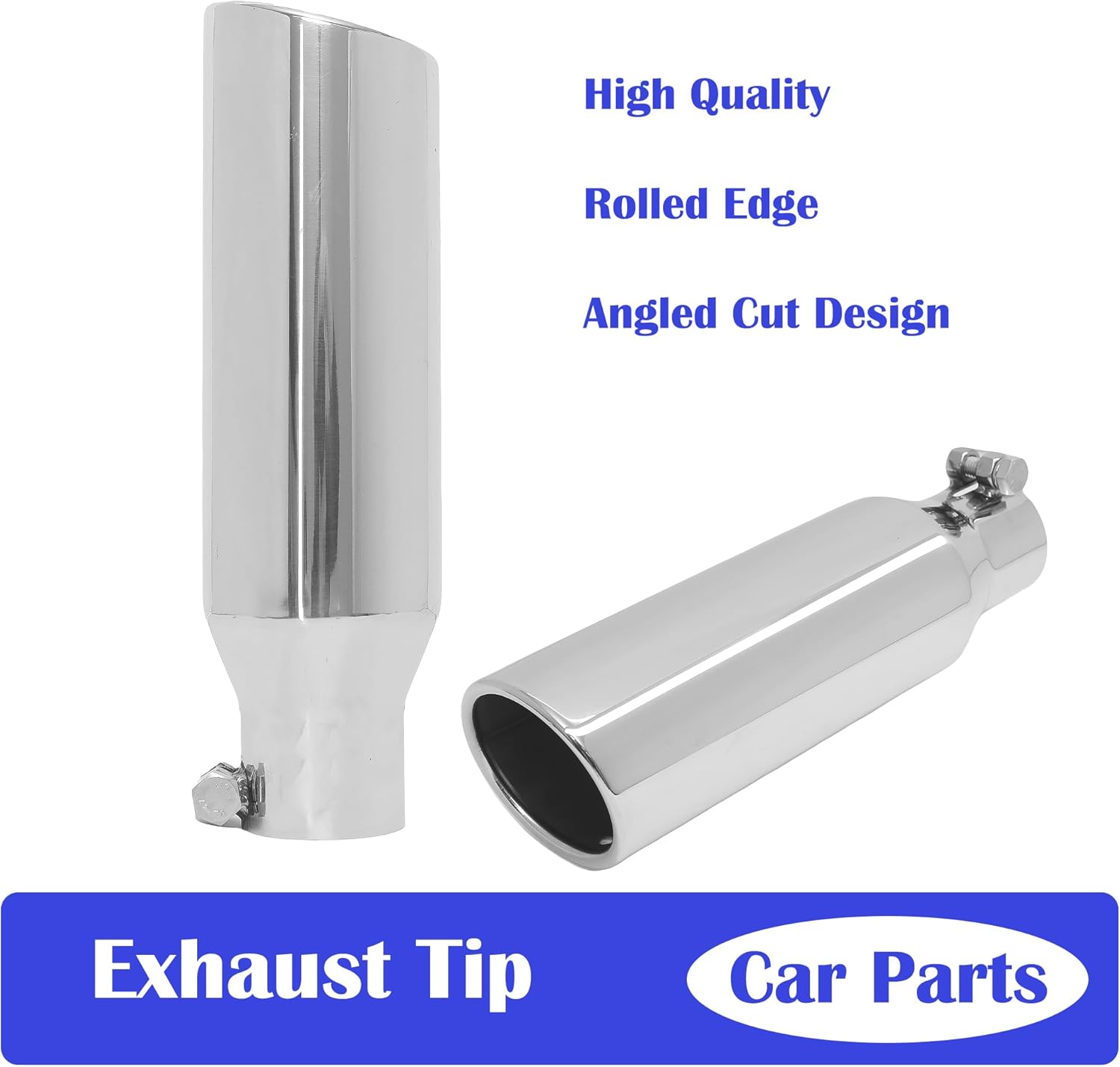 2.25 Inch Exhaust Tip,2.25" Inlet 3.5" Outlet 12" Long Universal Exhaust Tips， Polish Stainless Steel Exhaust Tailpipe Rolled Edge Bolt On